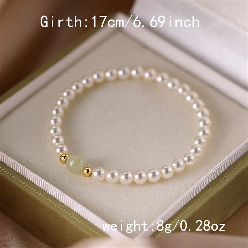 Trendy Pearl Imitation Jade Bracelets Chinese Style Luck Gold Medal Pendant Beaded Bracelet for Women  Jewelry Gift