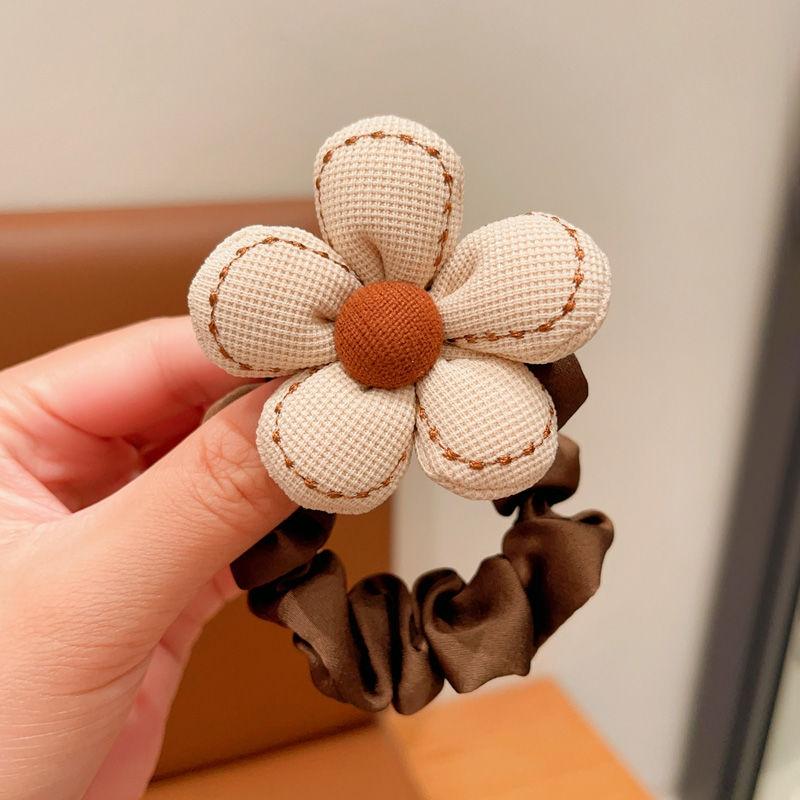 2024 Milk Coffee Color Fabric Flower Hair Ties - Children's Scrunchies & Women's Hair Accessories