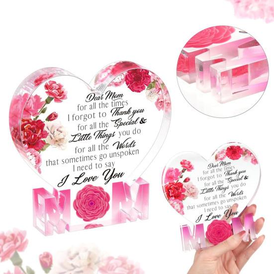 Printed Acrylic Ornament Gifts for Mom Gifts from Daughter or Son Standing Heart or Butterfly Shape Clear Acrylic Sign Mother's Day Gift for Mom