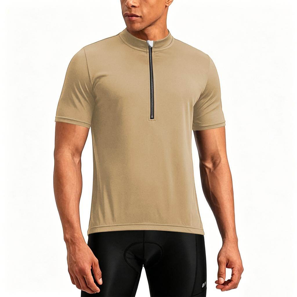 Herren Kurzarm Radtrikot Halber Reißverschluss Atmungsaktiv Schnelltrocknend Leicht Rundhals Sportshirt für Outdoor-Aktivitäten