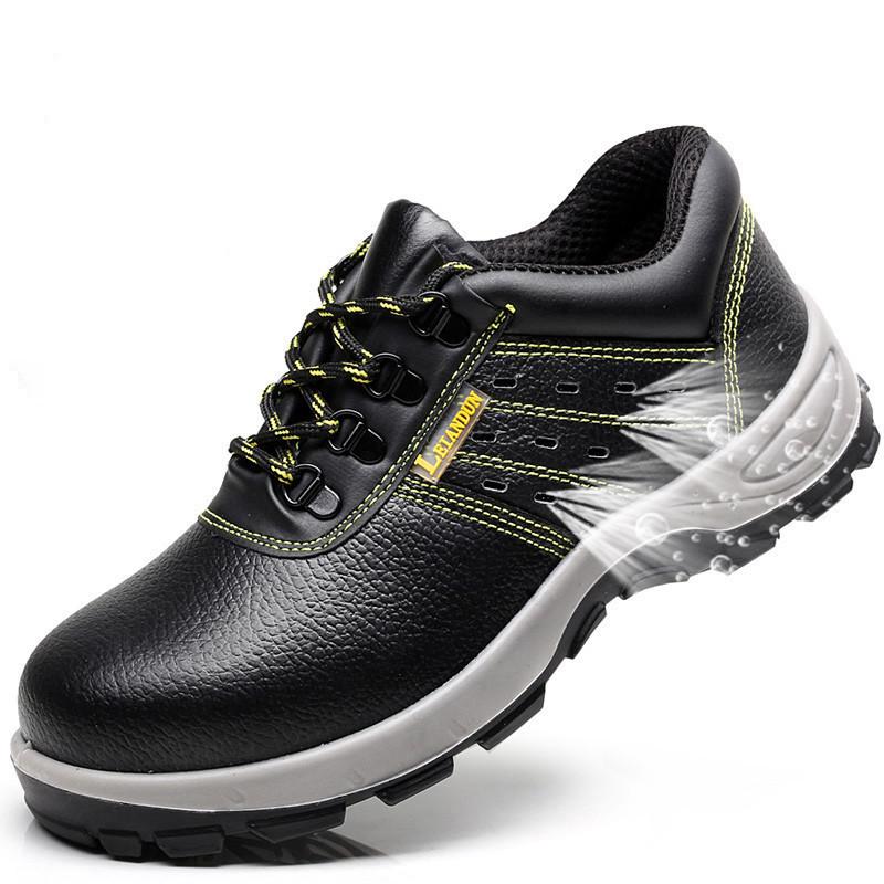 Thunderbolt Shield Low-Top Cowhide Safety Shoes: Anti-Smash, Anti-Puncture, Insulated, Wear-Resistant Rubber Outsole.