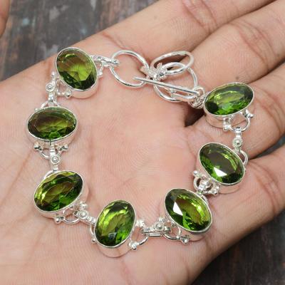 Peridot brangakmenio solidus 925 sterlingų sidabro rankų darbo apyrankė Padėkos dienai