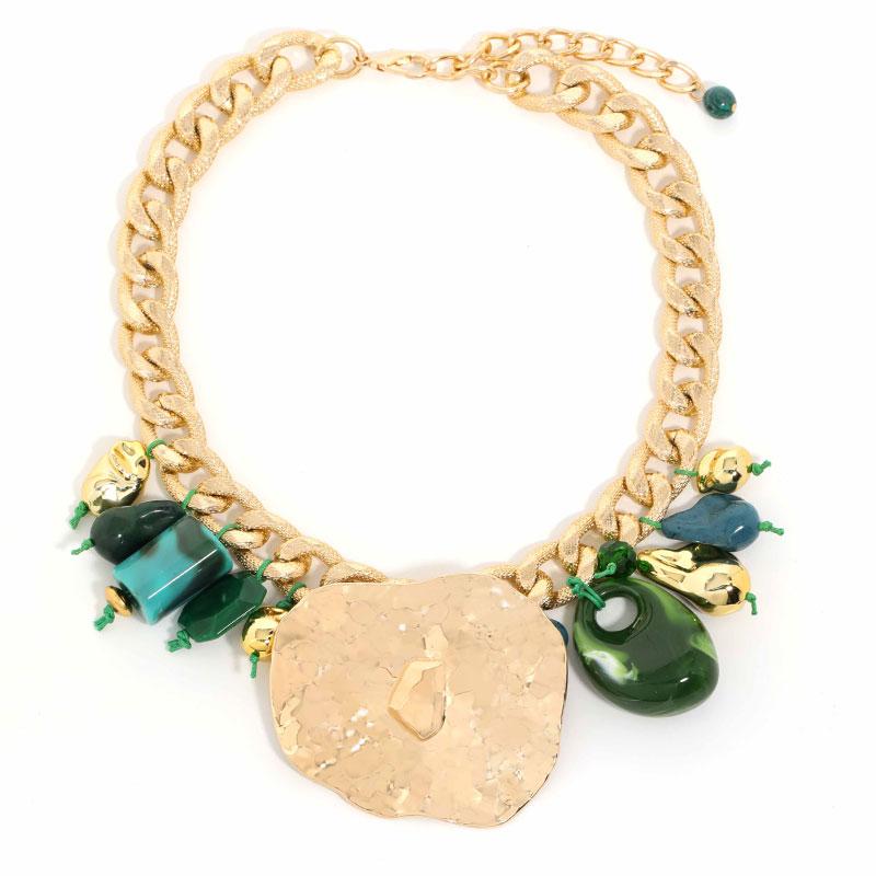 

Statement Retro Style Exaggerated Gold Chain Necklace with Geometry Pendant for Women Girl Wedding Party Jewelry зелений