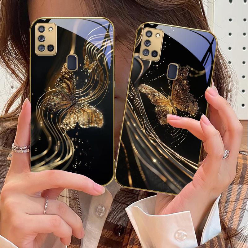 Der Goldene Schmetterling Für Samsung A 31 32 A33 A34 35 14 A15 13 16 25 26 50 52 53 54 55 56 70 71 72 73 Goldene Glas Handyhülle