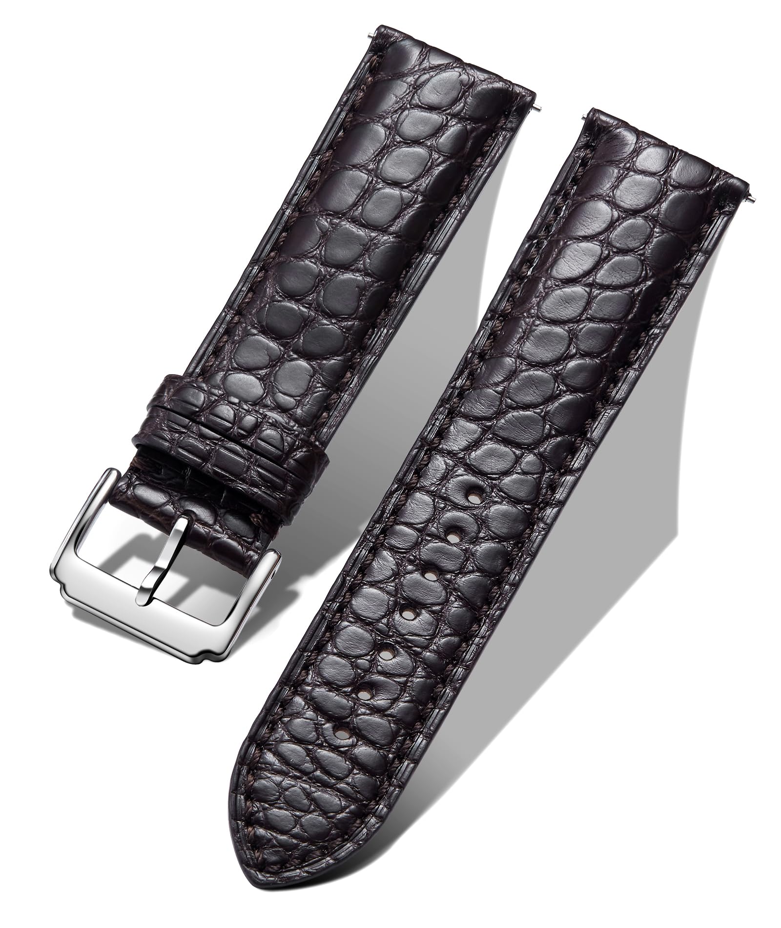 

BINLUN Genuine Leather Watch Band with Crocodile Quick Replacement Strap for Men and Flexible Brown with Silver Pattern, Release, Women, 18mm, 19mm,