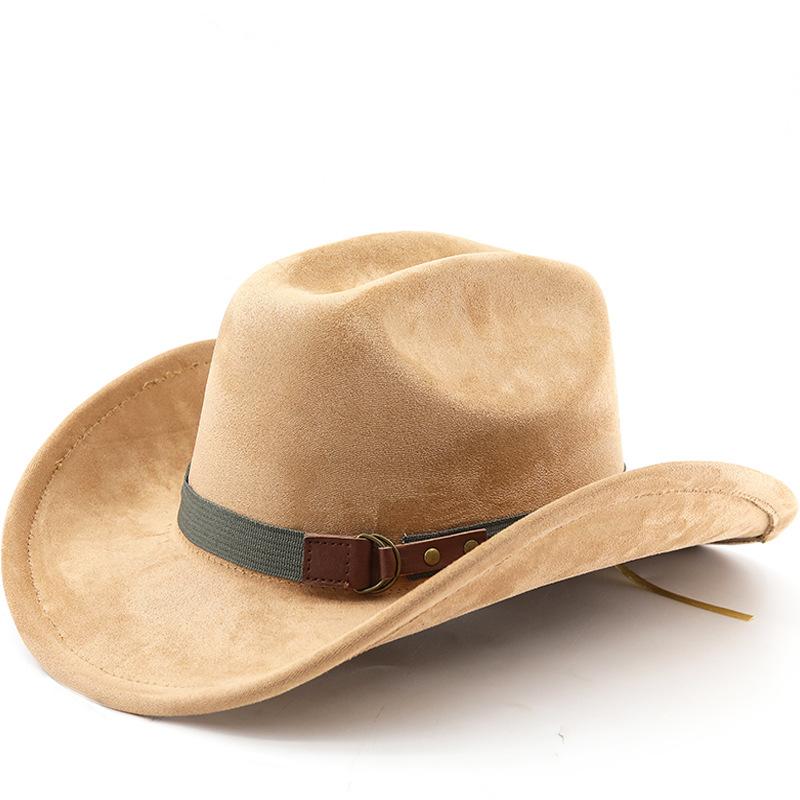 Retro Style Suede Western Cowboy Hat Woolen Jazz Top Hat Men and Women's Ethnic Style Autumn and Winter Felt Hat Big Eaves Hat