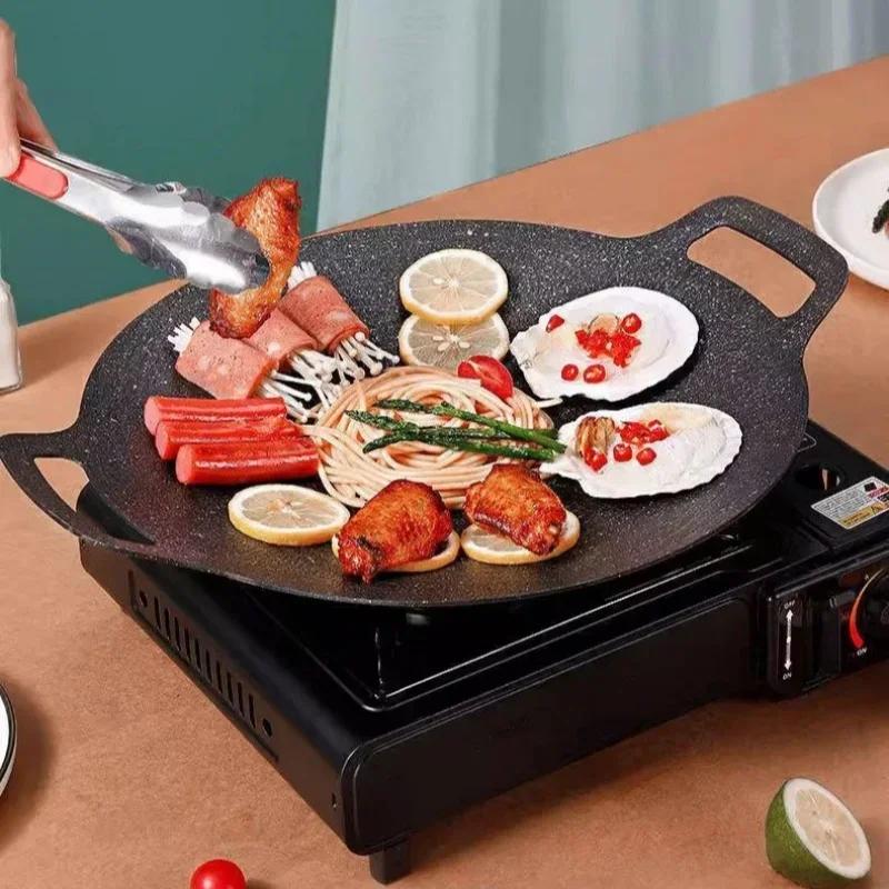 1Pcs Round Grill Plate Non-stick Grill Plate Portable Home Frying Pan for Outdoor Picnics Non-smoking Grill Plate Grilling Tool