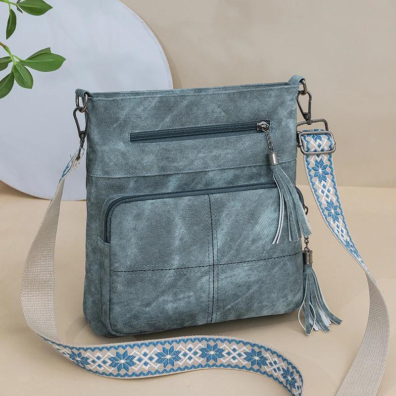Damen Retro Denim PU Einzel-Schultertasche Große Kapazität Umhängetasche Multifunktionale Schulter-Umhängetasche Ausflugs-Freizeit-Pendlertasche