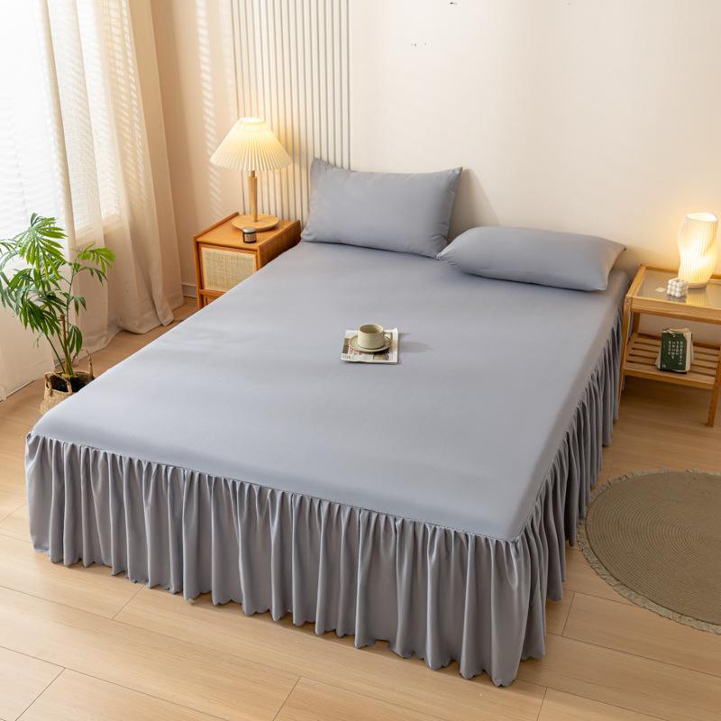 Korean Skin-Friendly Bed Skirt: Brushed Solid Color, Four Seasons, Anti-Pill, Fade & Shrink Resistant