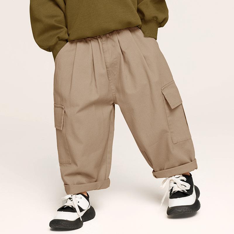 Kids Boys Korean Style Casual Solid Cotton Long Cargo Pants 90cm
