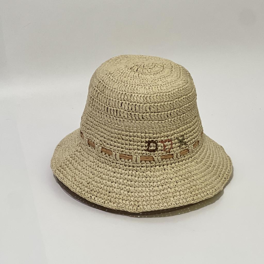 Ethnic Style Shell Decorative Straw Bucket Hat Women's Spring Seaside Vacation Breathable Hollow Straw Hat Sun Hat
