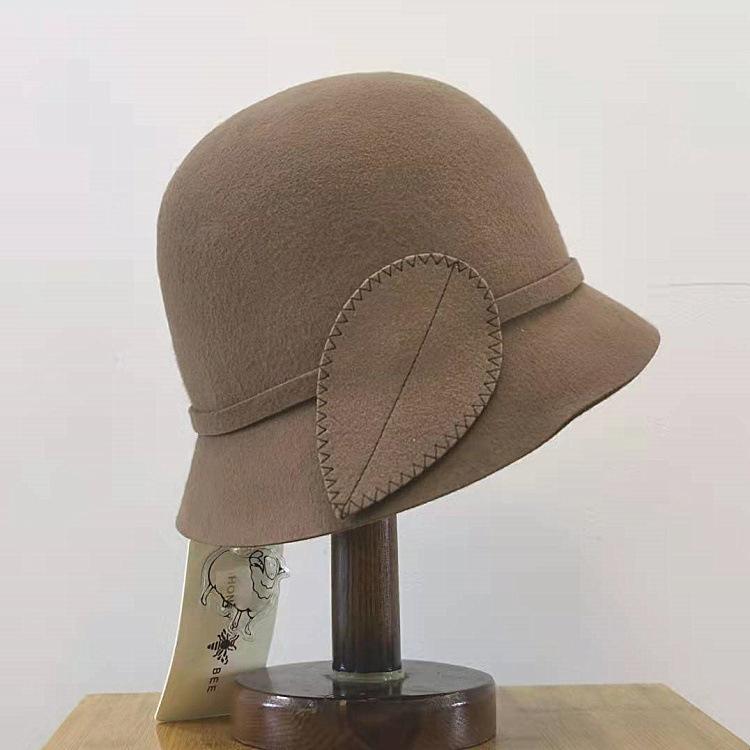100%Australian Wool Bucket Hat for Women Autumn/winter Warm Felt Hat Leaf Ornament Basin Hat Solid Color Fisherman's Hat Top Hat