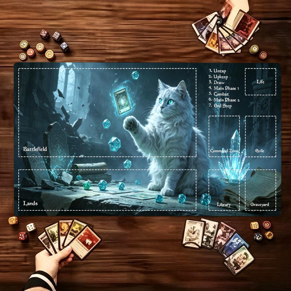 Mystic Black Cat Pattern Game Playmat Non Slip Rubber Smooth Extended Table Mat For Trading Card Game Tabletop Gaming