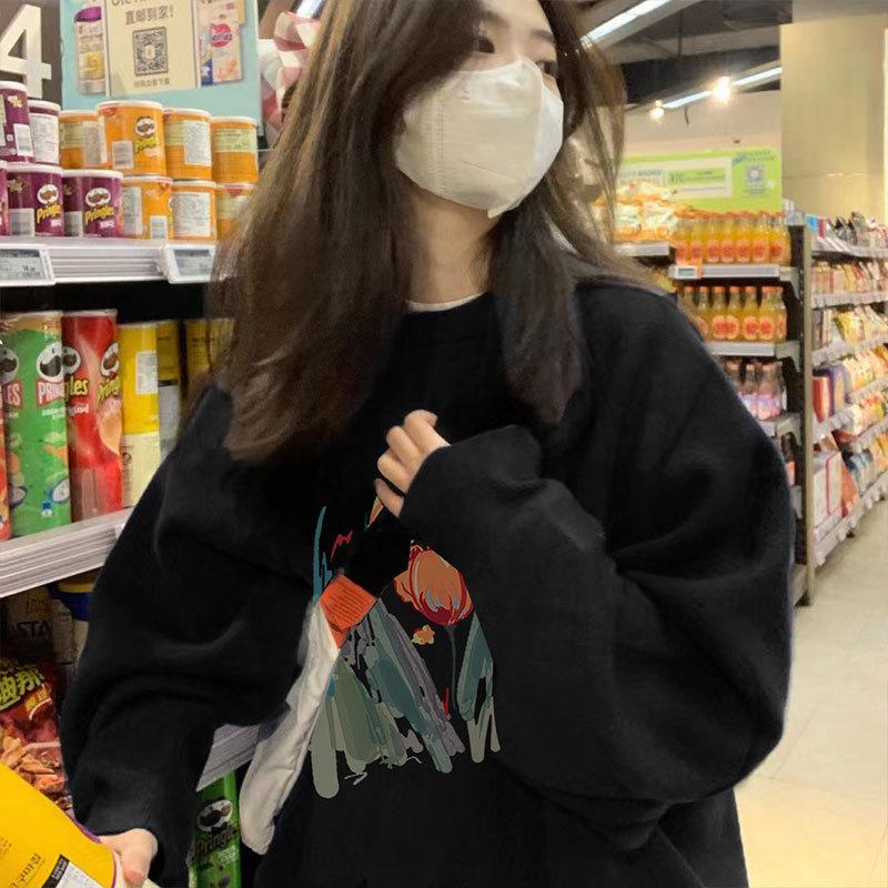 

Женская толстовка с капюшоном большого размера с принтом роз и круглым вырезом на осень и зиму, повседневная толстовка с длинным рукавом XXL