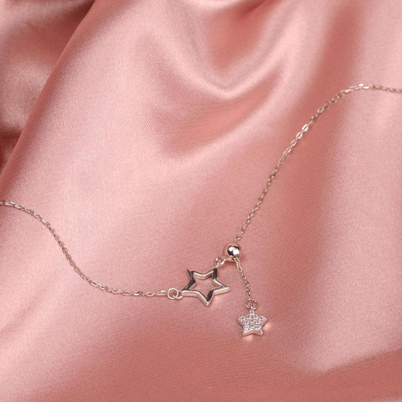 Hollow Little Star Five-pointed Star Inlaid Diamond Pulling Adjustment Tassel Necklace Temperament Clavicle Chain Women