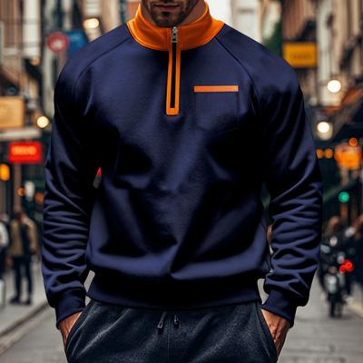 Winter wattierter Stehkragen Half-Zip-Pullover Herren Schwergewicht Lässig Colorblocking Taschen Locker Lässig Schwergewichtspullover