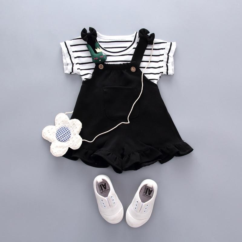 

Infant Toddler Baby Girl T-shirt+Suspender Shorts Kids Clothes New Fashion Baby Sets Suits (No Shoes No Bag) 80 чёрный