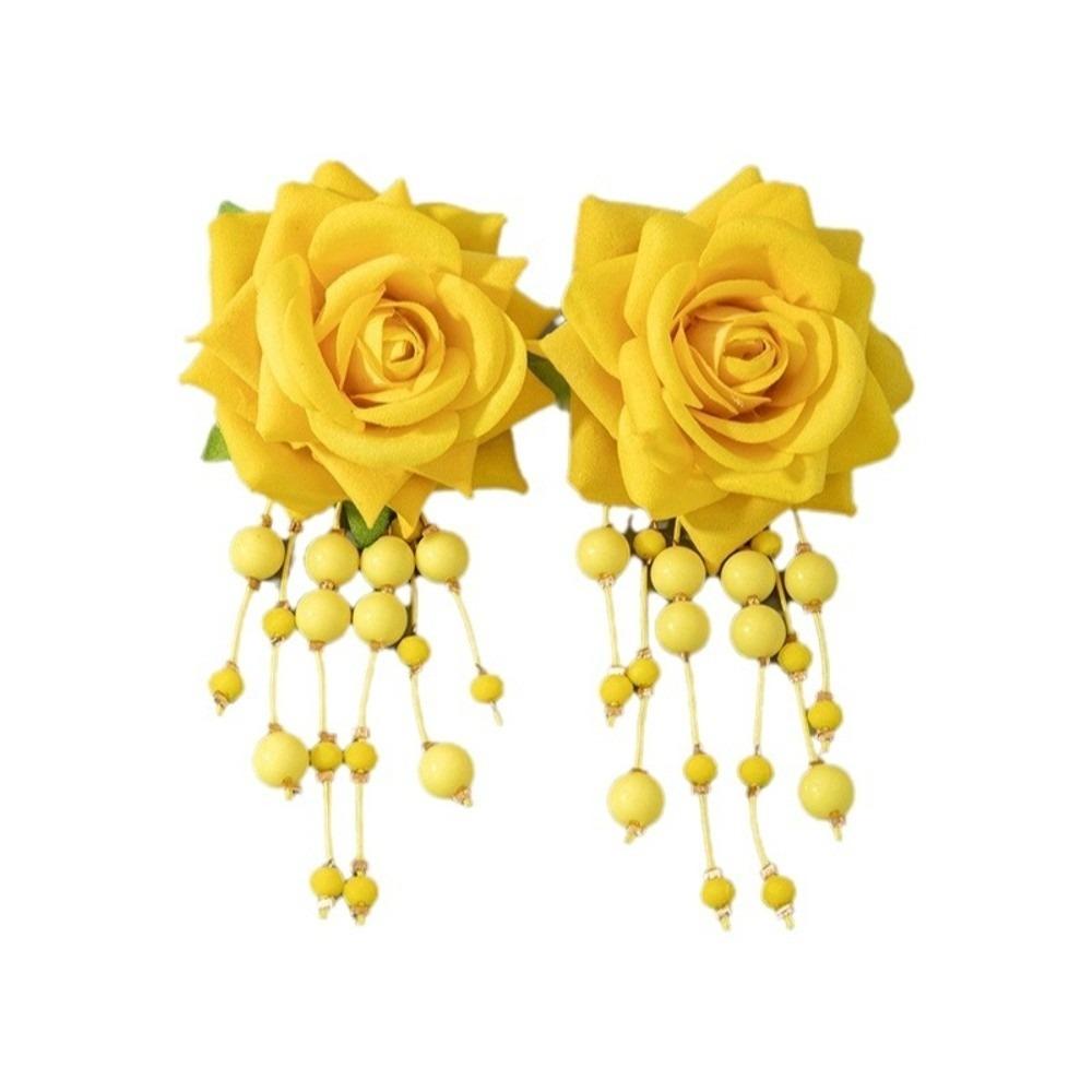 

Beads Tassel Faux Rose Earrings Temperament Women Jewelry Sweet Drop Earrings Party жёлтый
