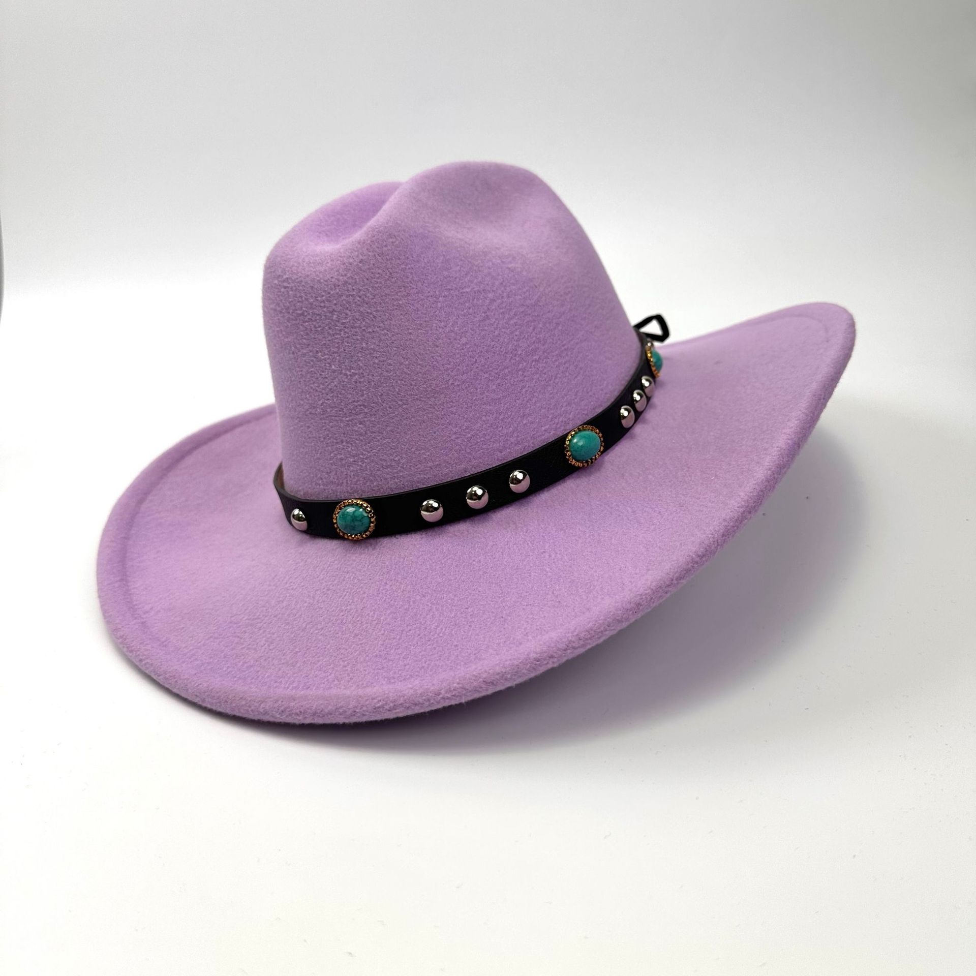 

Western Cowboy Hat, Black Woolen Jazz Top Hat, Four Seasons Men S And Women S Turquoise Ruffled Felt Hat M（56-58cm） світло-фіолетового кольору