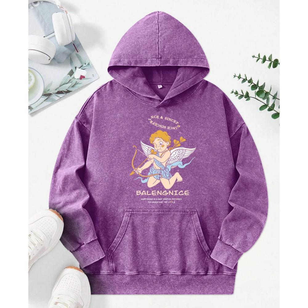 

Принт Маленькая богиня стрельбы из лука Женские худи с вареным эффектом Многоцветные Мягкие худи Хлопок Уличная мода Модные топы 3XL