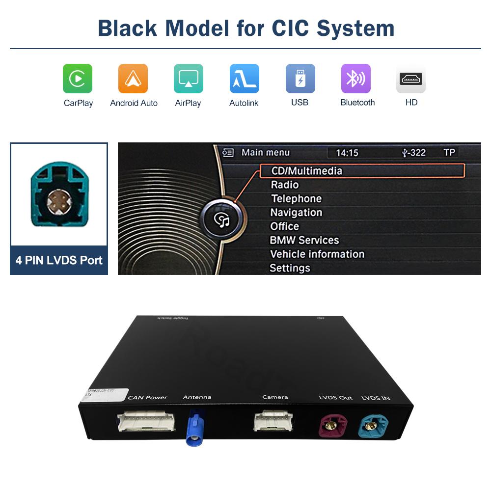Road Top Wireless CarPlay Android Auto for BMW 5 7 Series F10 F11 F07 GT F01 F02 F03 F04 2009-2016, with Mirror Link Functions CIC-Black