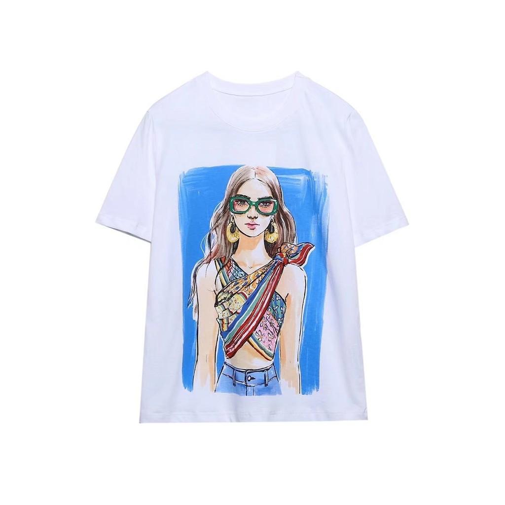Pure Cotton Graffiti T Shirt With Short Sleeves For Summer Casual Wear