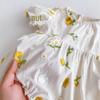 Newborn Baby Girl Sunflower Embroidery Romper with Puff Sleeves - Summer Bodysuit