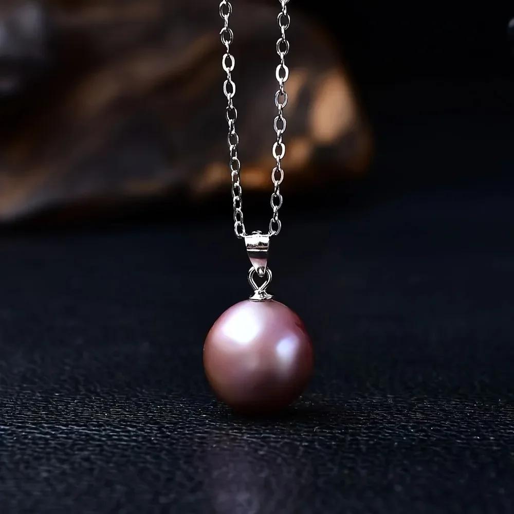 HENGSHENG 10-11mm Round Edison Freshwater Pearl Pendant Necklaces for Women S925 Sterling Silver Pendant Jewelry Gift 10-11mm45cm фиолетовый