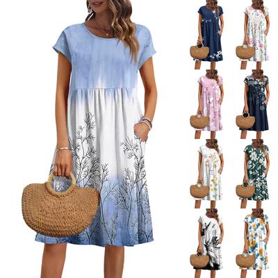Women's Summer Fashion Casual Round Neck Short Sleeve Floral Print Dress