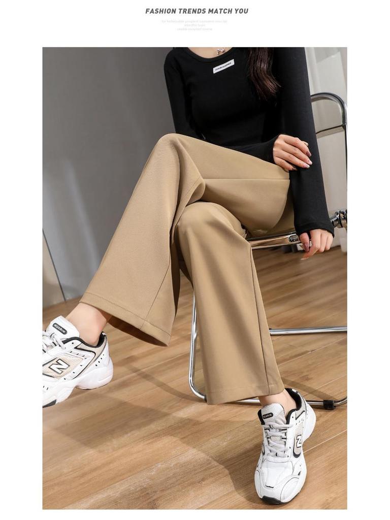 Women's 2025 High Waist Slim Fit Loose Draped Gray or Black Suit Pants for Spring and Autumn