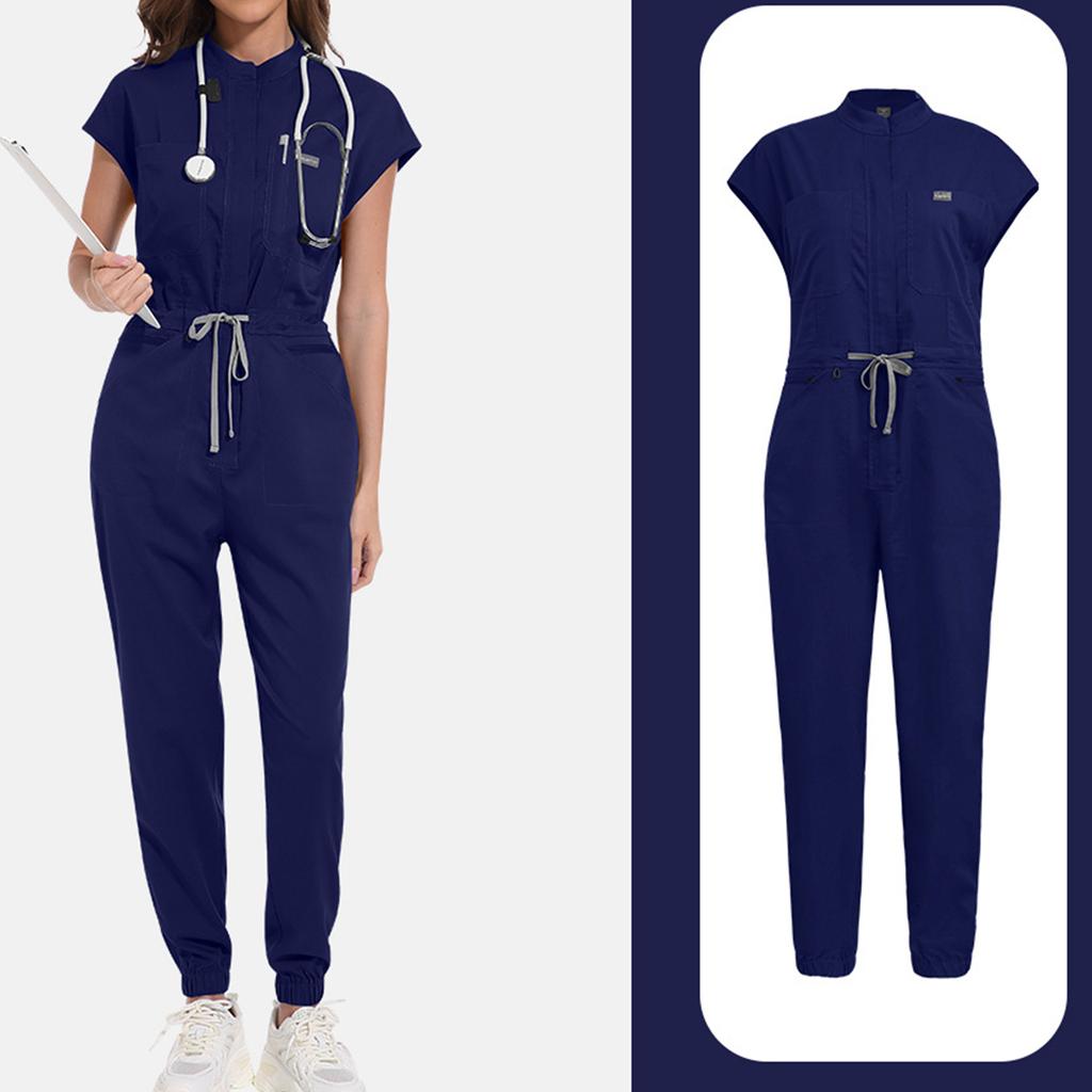 Ladies' Comfortable And Casual Solid Color Short Sleeved Pants Protective Suit Set