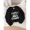 European sizes Kids' Happy Camper Trailer & Camping Print Hoodie - Soft Round-Neck Pullover, Spring/Fall Outdoor Wear for Little Kids, Casual Playwear