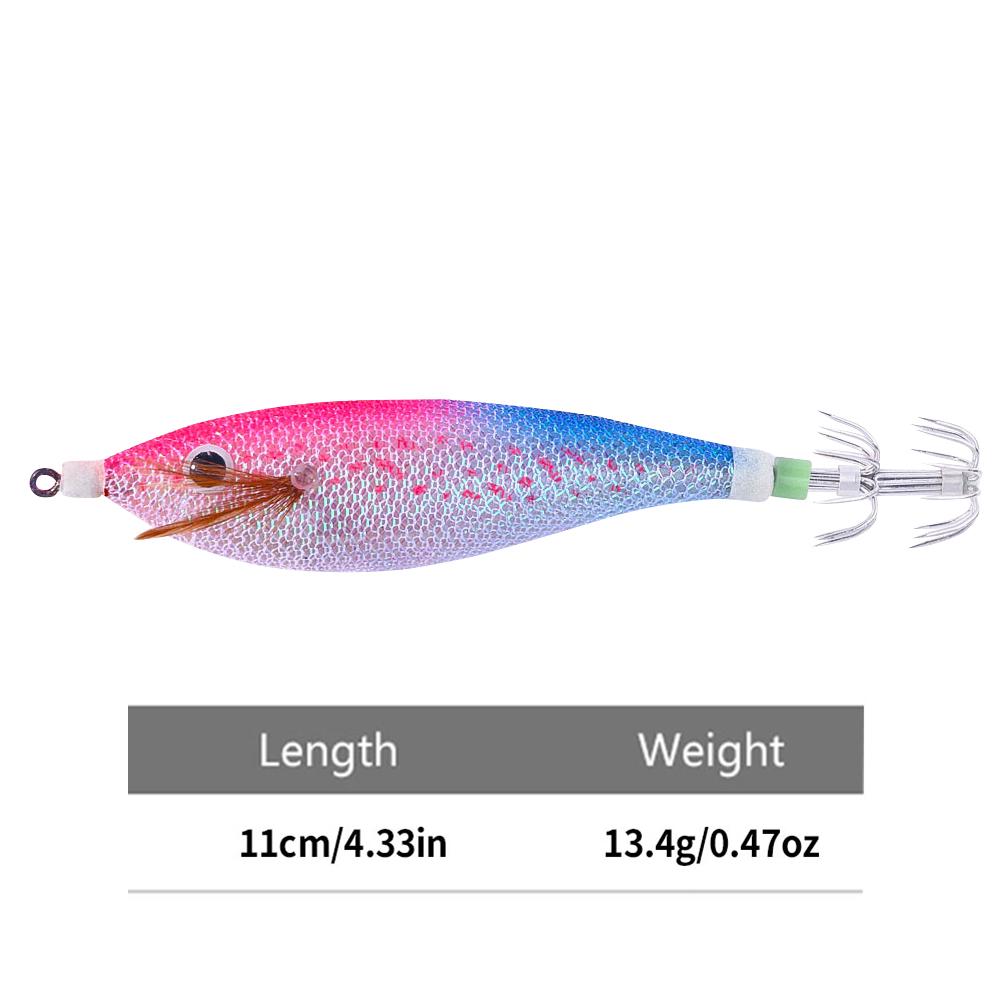 Glowing Squid Hooks 11CM/13.4G Horizontal Squid Trolling Lure Artificial Squid Jig Jigging Fishing Lure Octopus Bait for Fishing