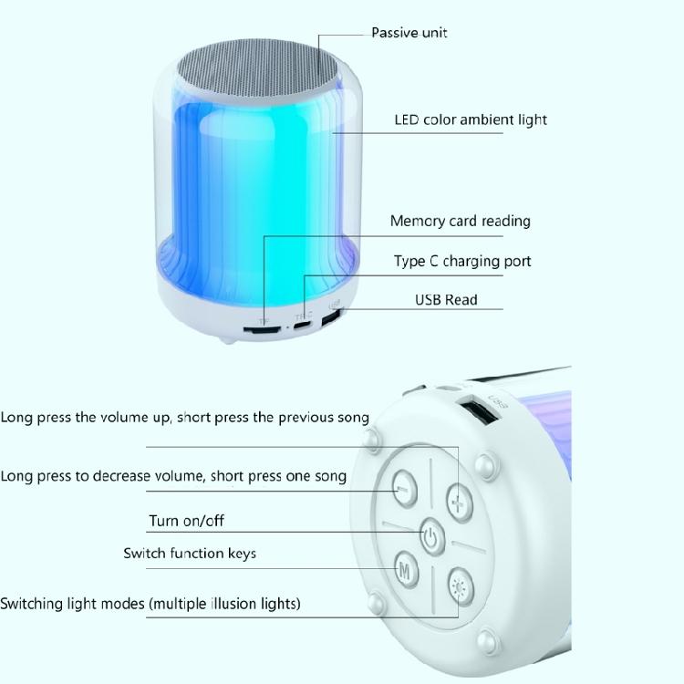Portable Wireless Bluetooth-compatible Speaker Mini Player Colorful LED Light