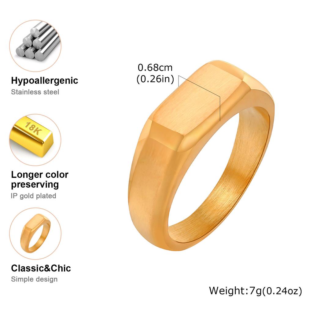 Stainless Steel Signet Ring for Men Women,Gold copper Color Band Ring Pinky Ring Cool Finger Ring,Simple Zircon Gift for Him