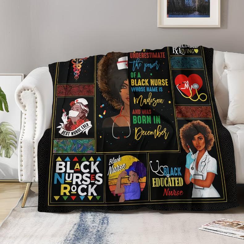Creative Word Splicing Pattern Soft Flannel Sofa Throw Blanket TV Throw Blanket for Nurses One Piece Blanket