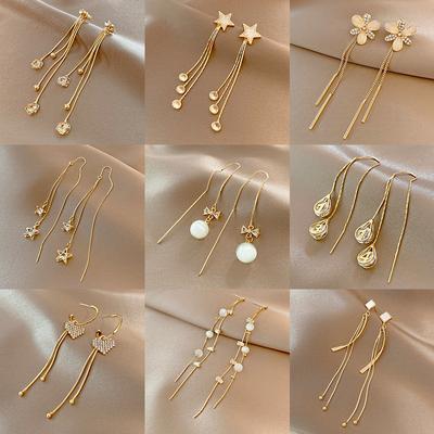 Korean Gold Color Long Tassel Earrings For Women Fashion Crystal Butterfly Heart Star Dangle Earring Lady Elegant Party Jewelry