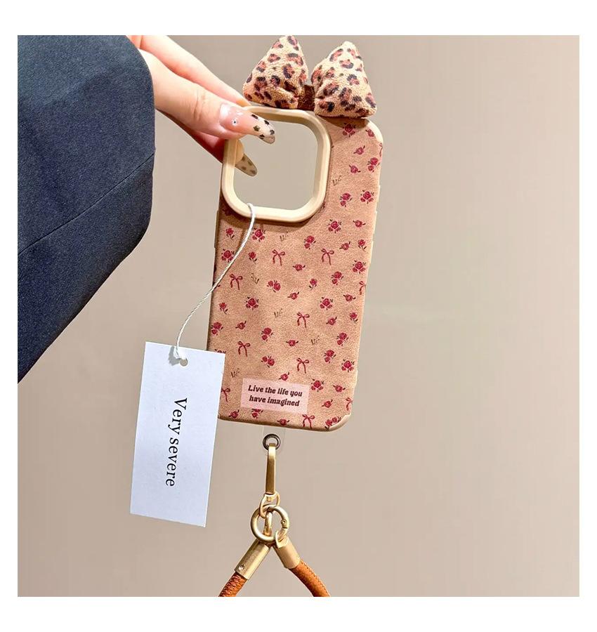 Brown Leather Pattern Small Floral Bow for IPhone17promax Mobile Phone Case for Apple 15plus/16/13