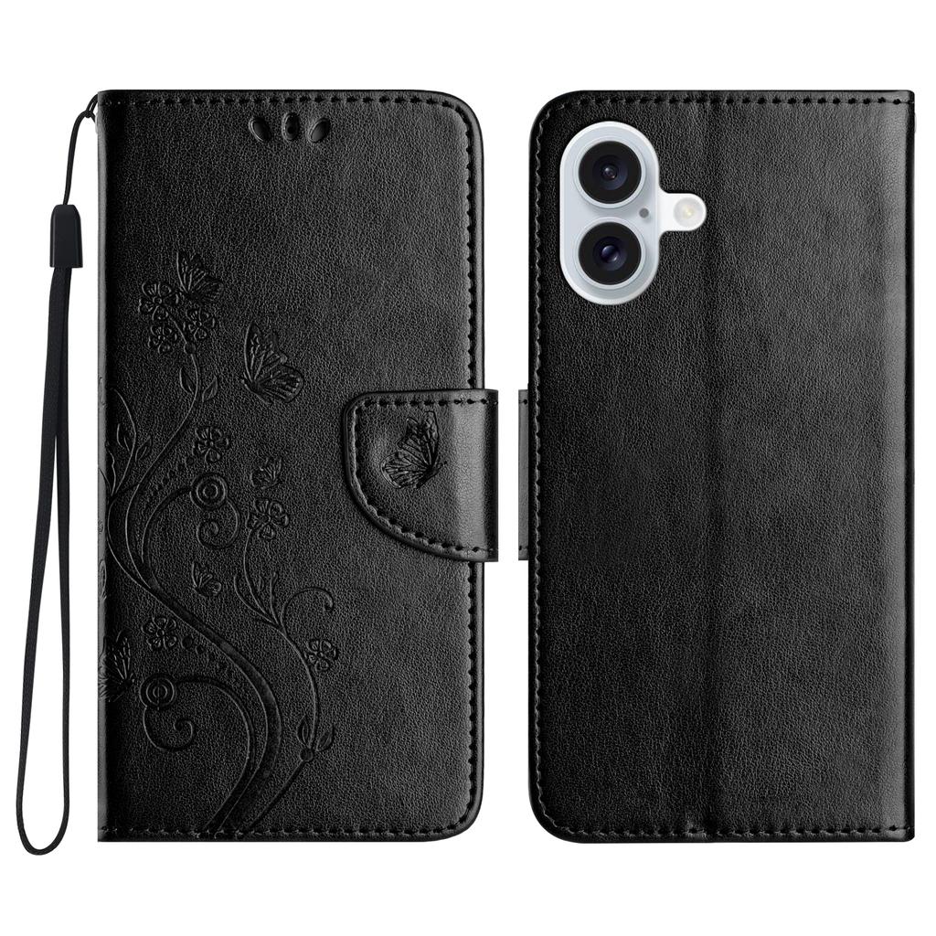 For iPhone 16 Plus Leather Case Butterflies Flower Pattern Wallet Stand Phone Cover