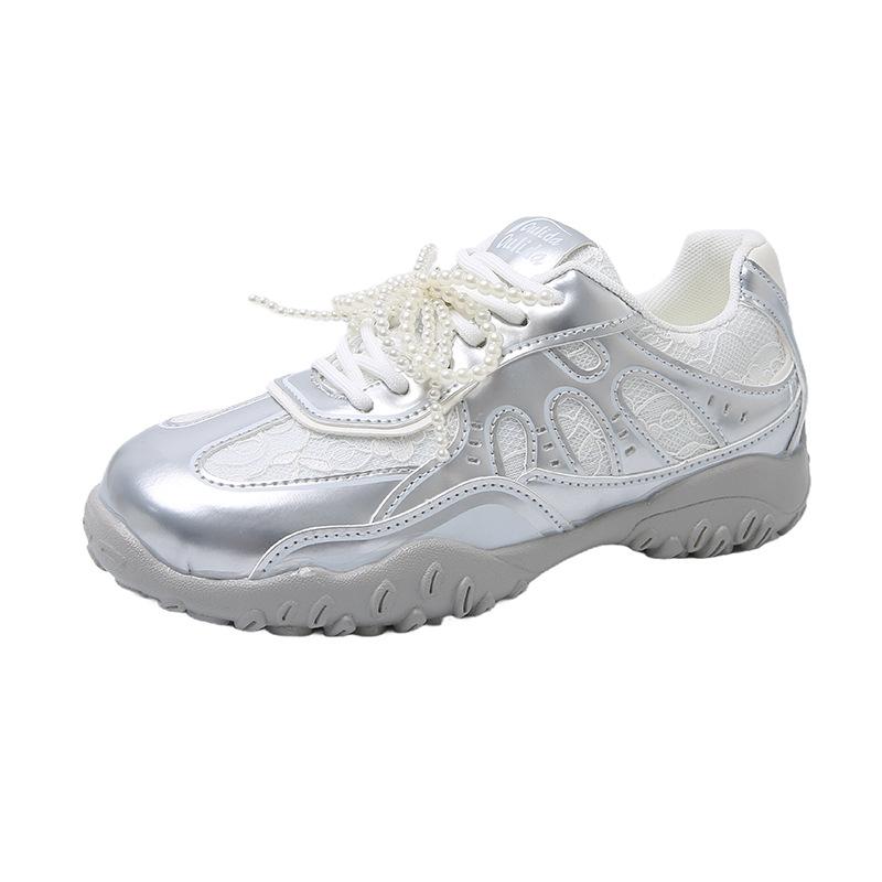 Su Yinyin's same crescent moon sole will increase in height within 2025, pearl lace casual moral training shoes, women's screen name breathable Forre