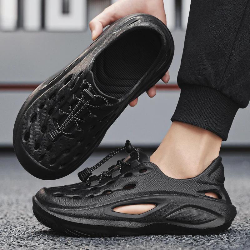 Men's Sandals 2025 Summer New Personalized Fashion Sports Leisure Perforated Shoes High Quality EVA Anti Slip Beach Shoes Male