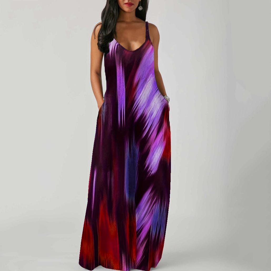 

Элегантное модное платье длиной до пола без рукавов с V-образным вырезом, простое женское летнее платье в стиле ретро с принтом, свободная талия, прямое платье S