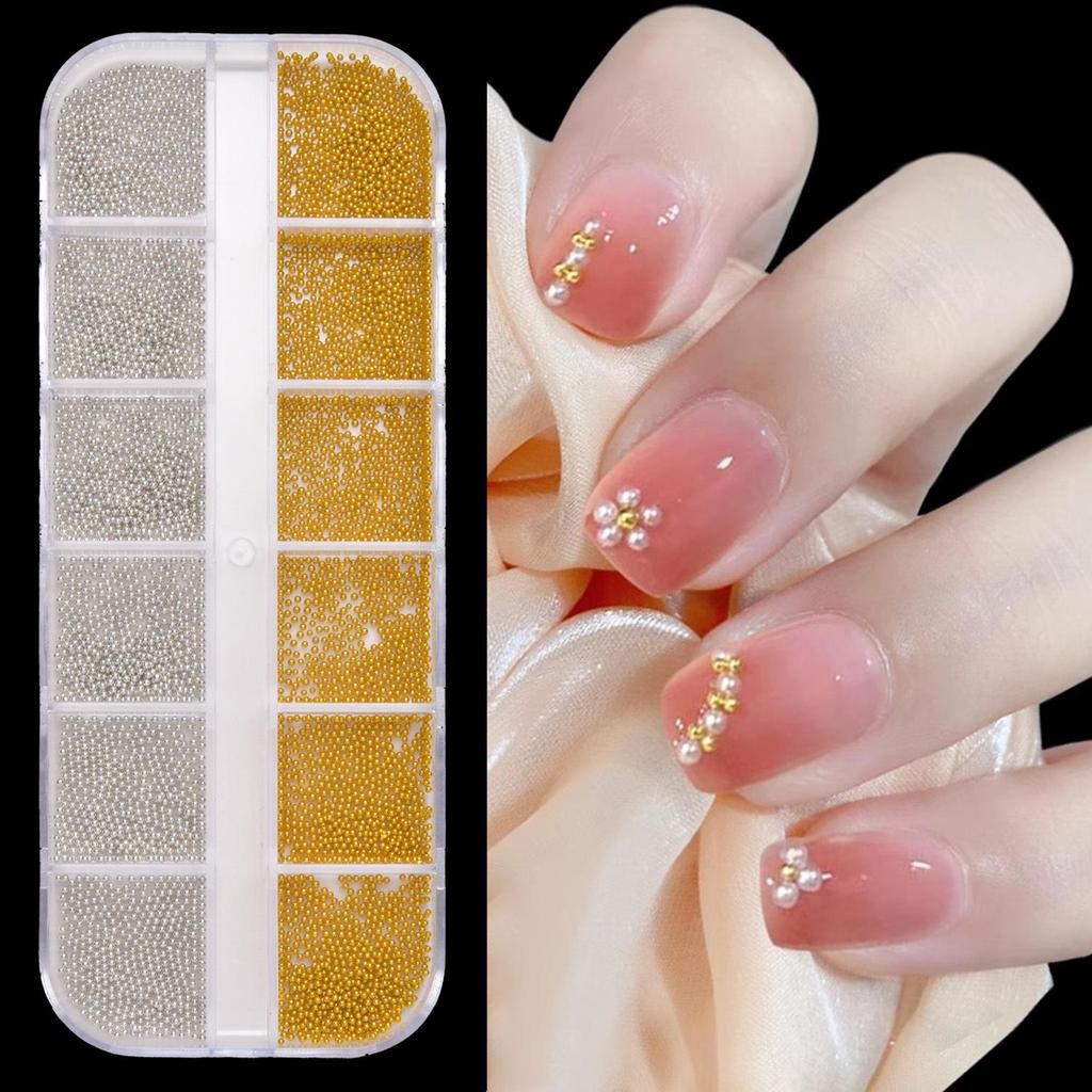 12-Grid Colorful Pearl Nail Art Decorations: Mixed-Size, Full/Half Round, Flat-Back Pearls for DIY.