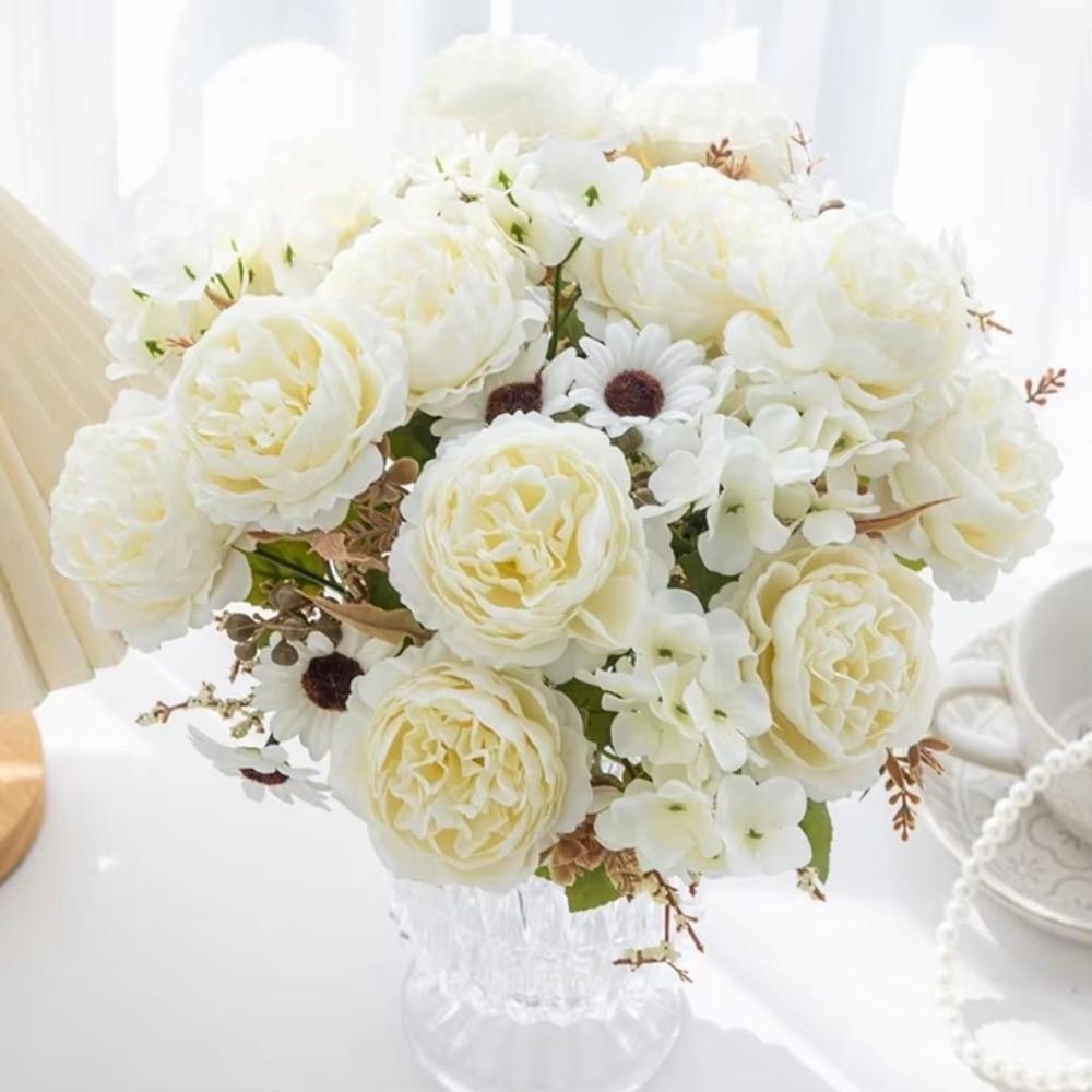 Outdoor Silk Artificial Flowers 5 Heads Bridal Bouquets Simulated Persian Peony Fake Flowers Gifts Box Decor