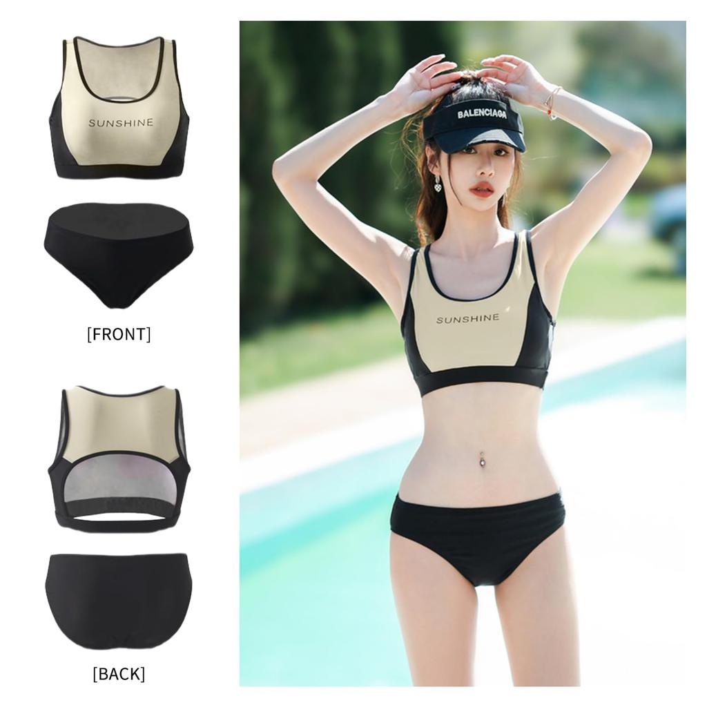 LrisIuza Echo Fitness Padded Tankini Plus Size UV Long Sleeve Rash Korean Cute Women's Swimsuit, Set, Pants, High-Waisted, Protection,