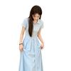 French blue polo collar dress children's summer new small man huge good-looking temperament waist dress
