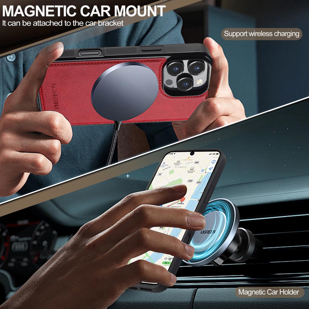 LC.IMEEKE For iPhone 16 Pro Max Magnetic Case Compatible with MagSafe Leather+TPU Back Cover