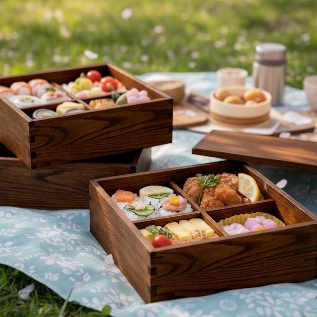 Houten gelaagde bento box, 3-laags, gelakt (klein, 16,5 cm)
