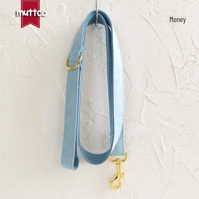 MUTTCO Sky Blue Velvet Dog Collar with Soft Alloy & Gold Buckle, Bite Resistant, UDC-032B. XS