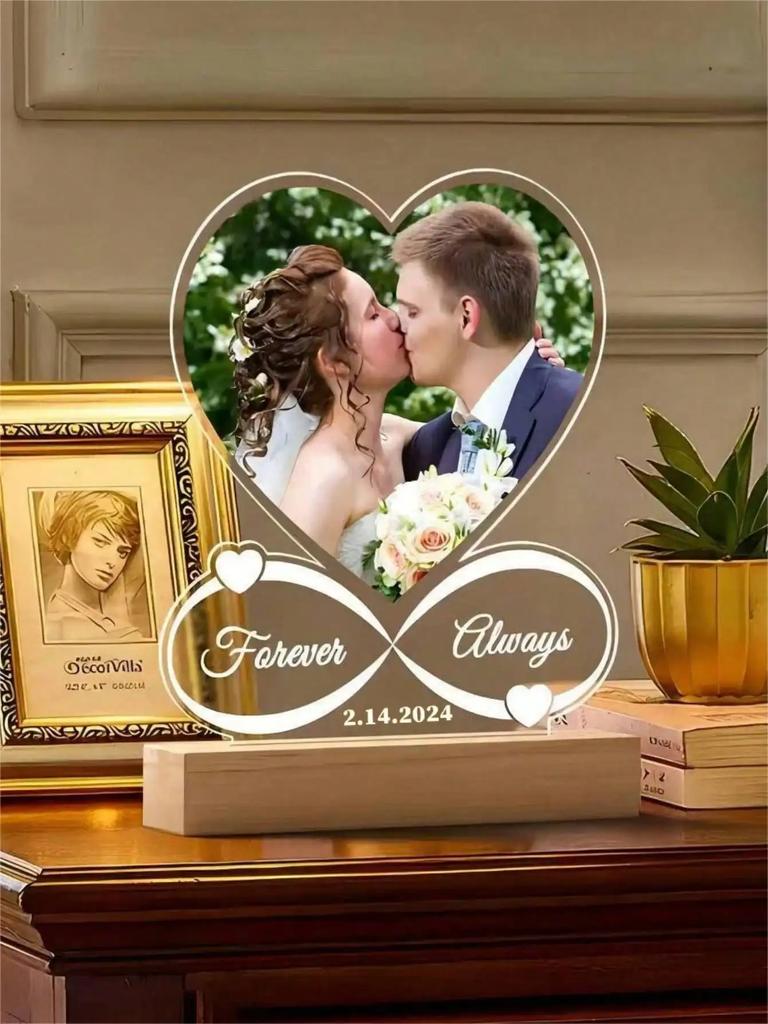 Custom Acrylic Heart Picture Frame with Photo Personalized Anniversary Gift for Couples - Choose Color Women Men